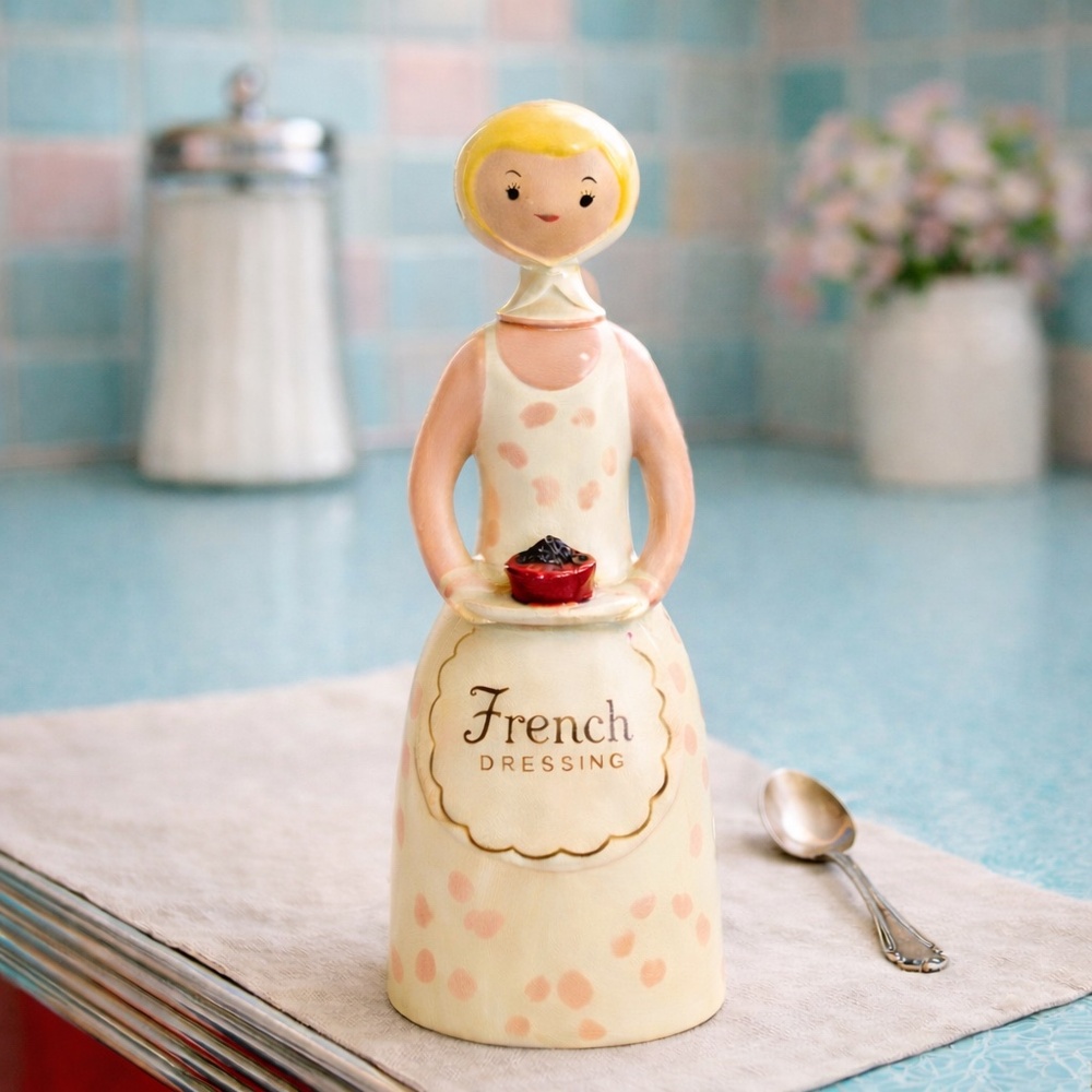 Vintage Menschik Goldman French Dressing Maid Cruet Pink‎ Dot 1950s Japan